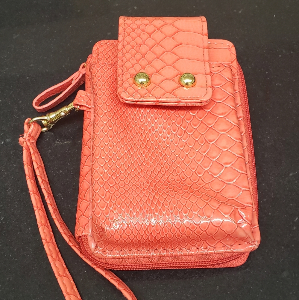 3/$15! NEW! Coral Faux Snake Skin Wristlet